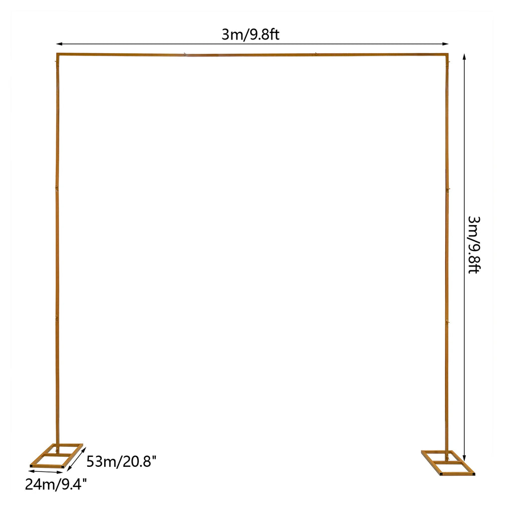 3m Adjustable Gold Square Wedding Arch Stand with Base, Heavy Duty Metal Backdrop Frame for Ceremony Party Decoration
