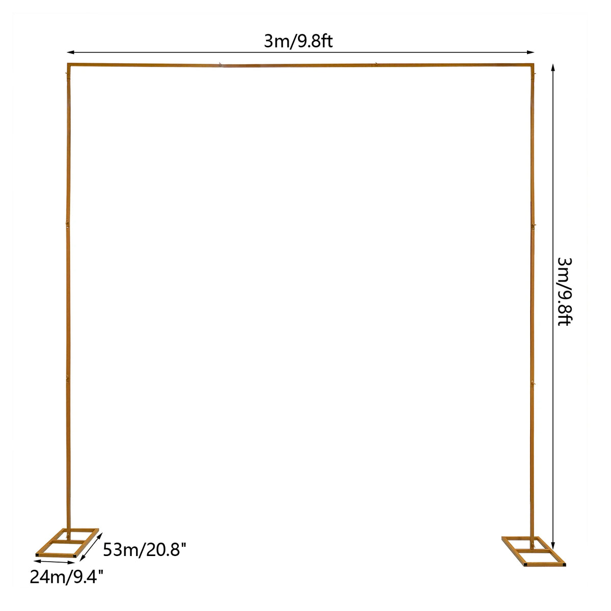 3m Adjustable Gold Square Wedding Arch Stand with Base, Heavy Duty Metal Backdrop Frame for Ceremony Party Decoration