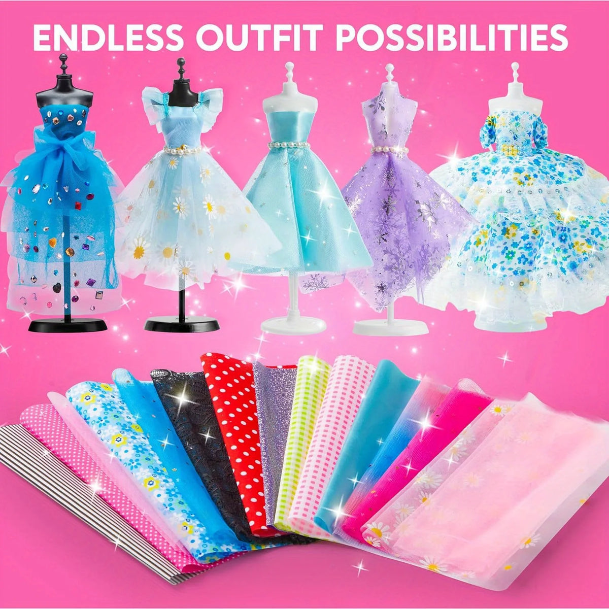 JOYFY 400+PCS Fashion Design Crafts for Kids Art and Crafts DIY Sewing Kits with 3 Mannequins for Girls Aged 8-12 Birthday Gift