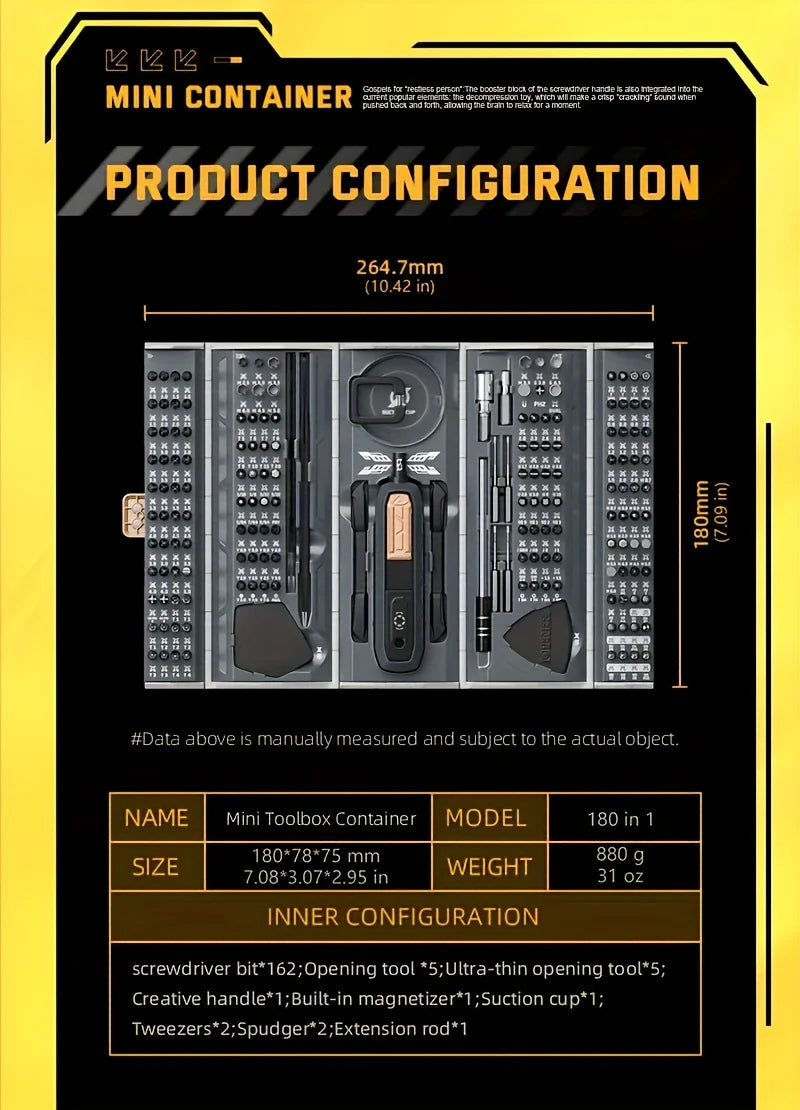 180-in-1 Precision Screwdriver Set with Magnetic Bits for Phones, Laptops and Glasses Repair
