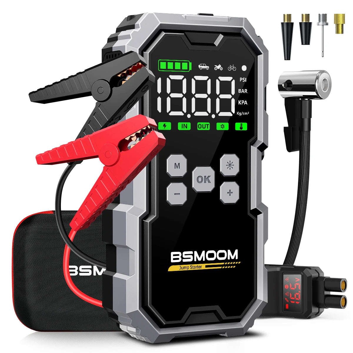 Portable Car Jump Starter with 150PSI Air Compressor, Power Bank and Emergency Battery Booster