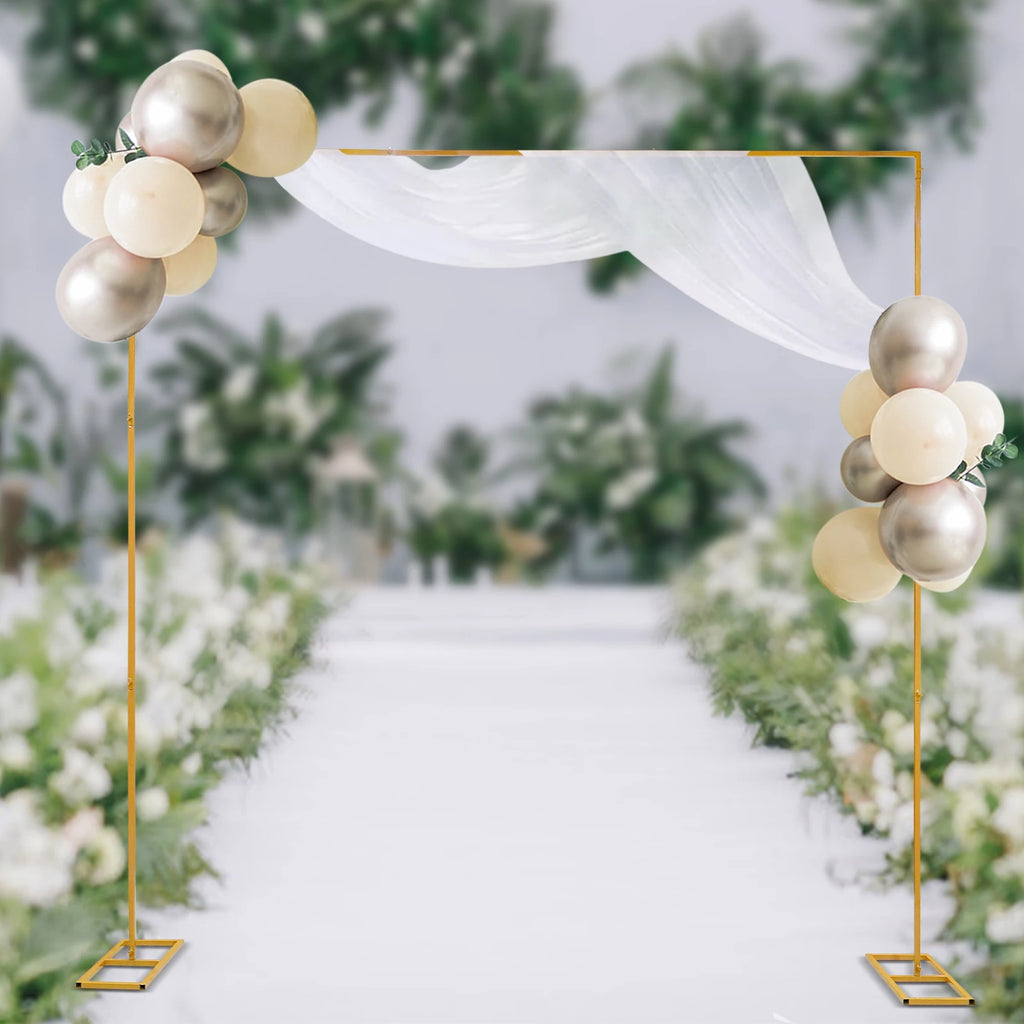 3m Adjustable Gold Square Wedding Arch Stand with Base, Heavy Duty Metal Backdrop Frame for Ceremony Party Decoration