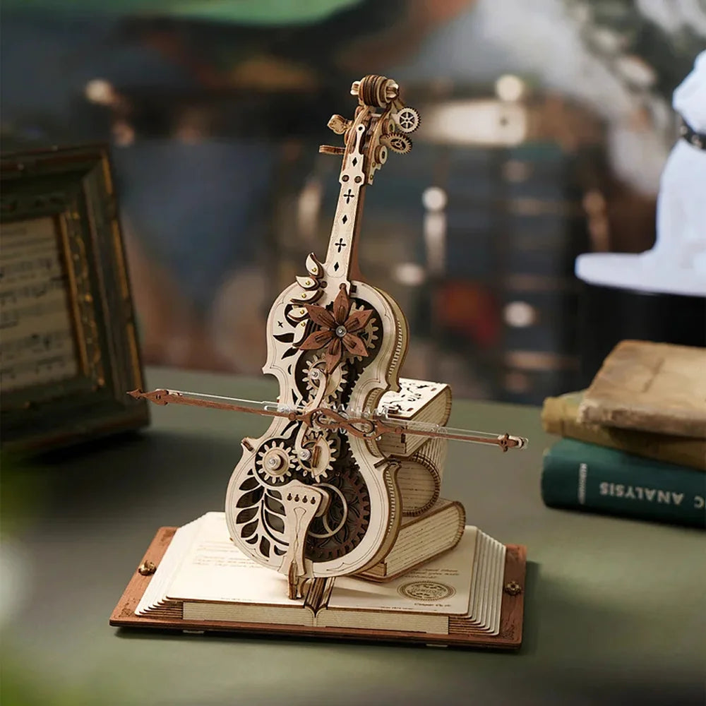 Robotime ROKR Magic Cello Mechanical Music Box, 3D Wooden Puzzle Kit