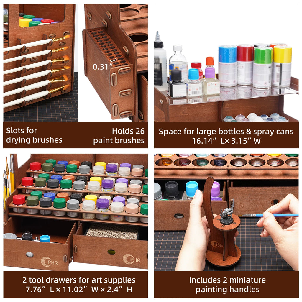 OPHIR Model Paint Organizer Wooden Paint Rack with Brush holder and Craft Tool Storage with Miniature Handle MG063UP