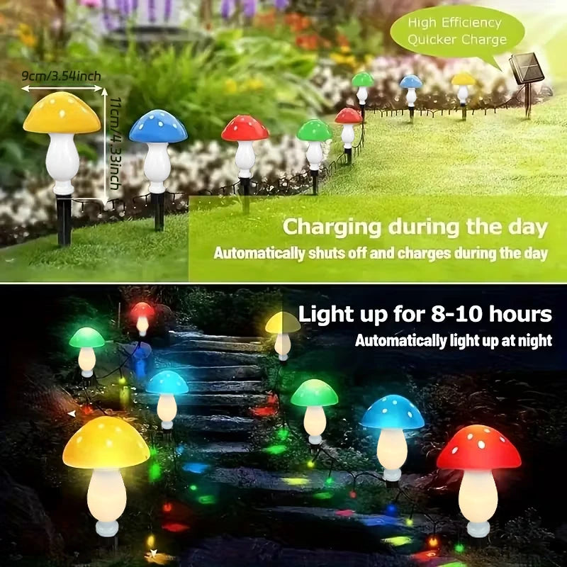 Solar Mushroom Garden Stake Lights, 8 Pack