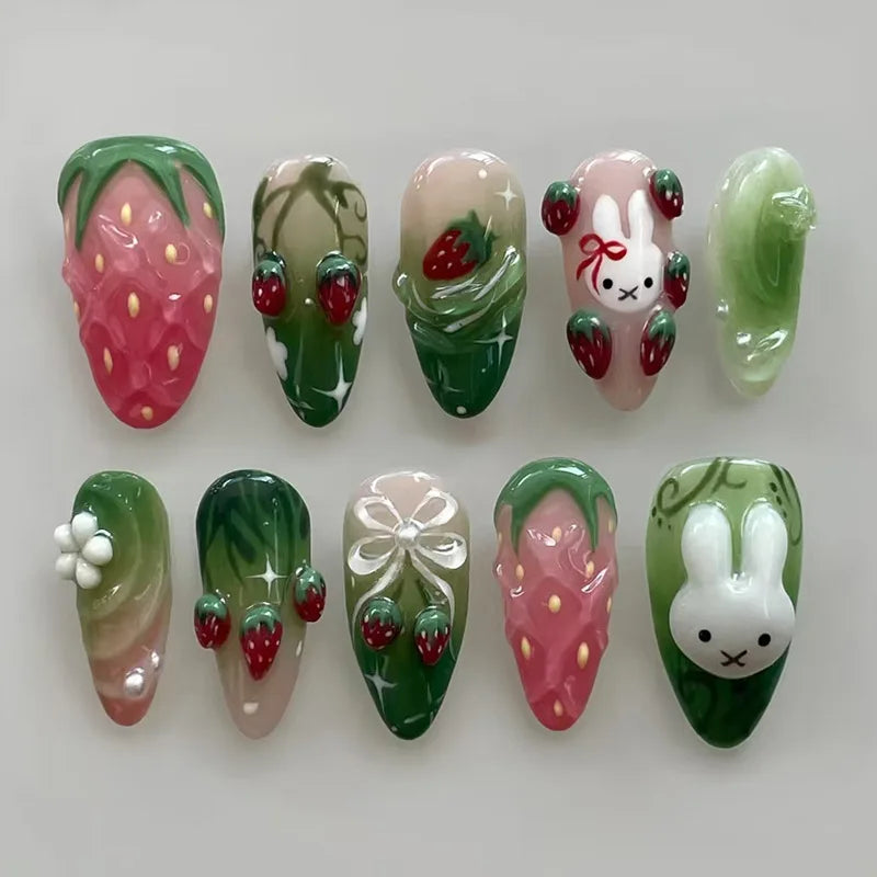 24Pcs Almond Press On Nails, Full Coverage False Nails (Random Style)
