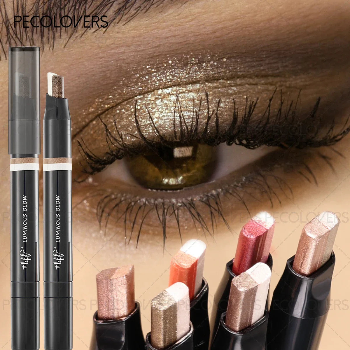 1PC Glitter Double Color Eyeshadow Stick Metallic Gradient Waterproof Two Tone Long Lasting Shimmer Shadow Pen 2 in 1 Eye Makeup