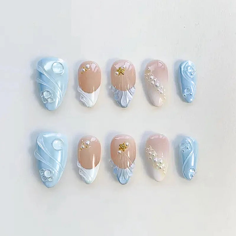 24Pcs Almond Press On Nails, Full Coverage False Nails (Random Style)