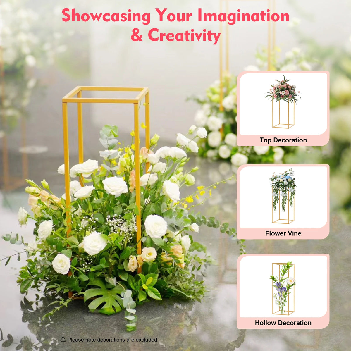 4Pcs Wedding Flower Stand Set Gold Metal Column Rack Party Decor Balloon Display Holder Centerpiece Vase Pillar 40+60+80+100cm