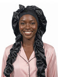Heatless Curl Satin Sleep Bonnet with Curling Ribbons, No-Slip Bonnet for Long Hair