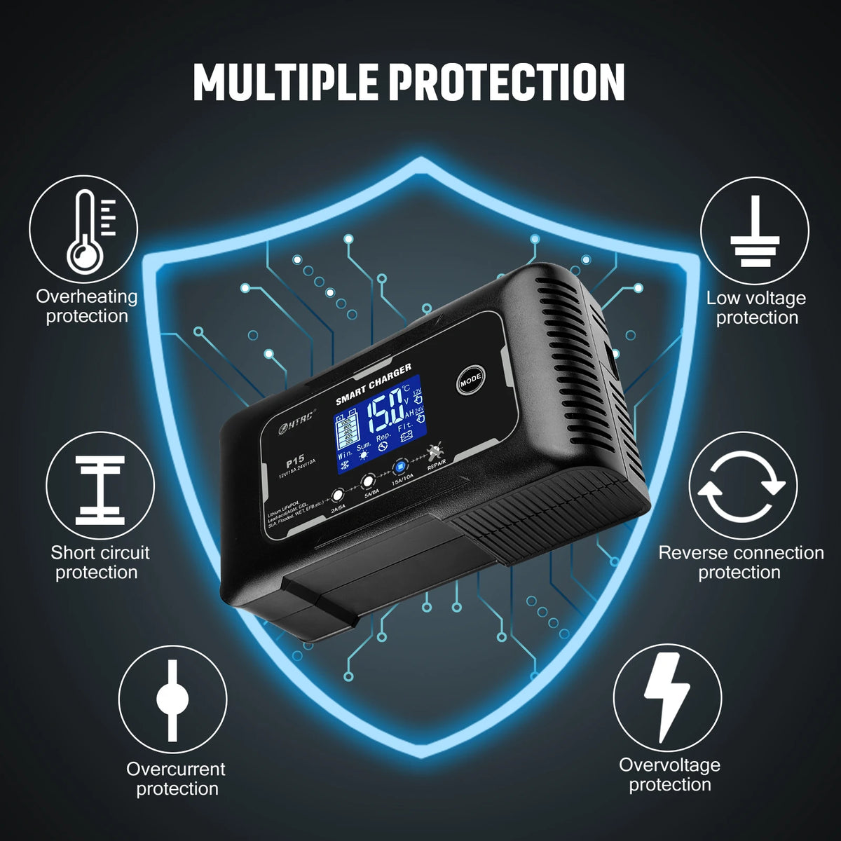 12V-24V 35A/25A/20A/15A/10A Car Battery Charger LCD Automatic Pulse Repair Charge for Lifepo4 AGM Lead-Acid Lithium Batteri