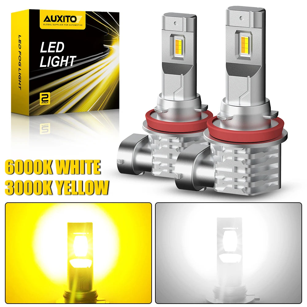 AUXITO 2Pcs Dual Color H8 H11 H9 H16(JP) LED Bulb Fog Lights Switch Switchback White Yellow Auto DRL Driving Lamp 12V Super Bright Car LED Fog Lamp