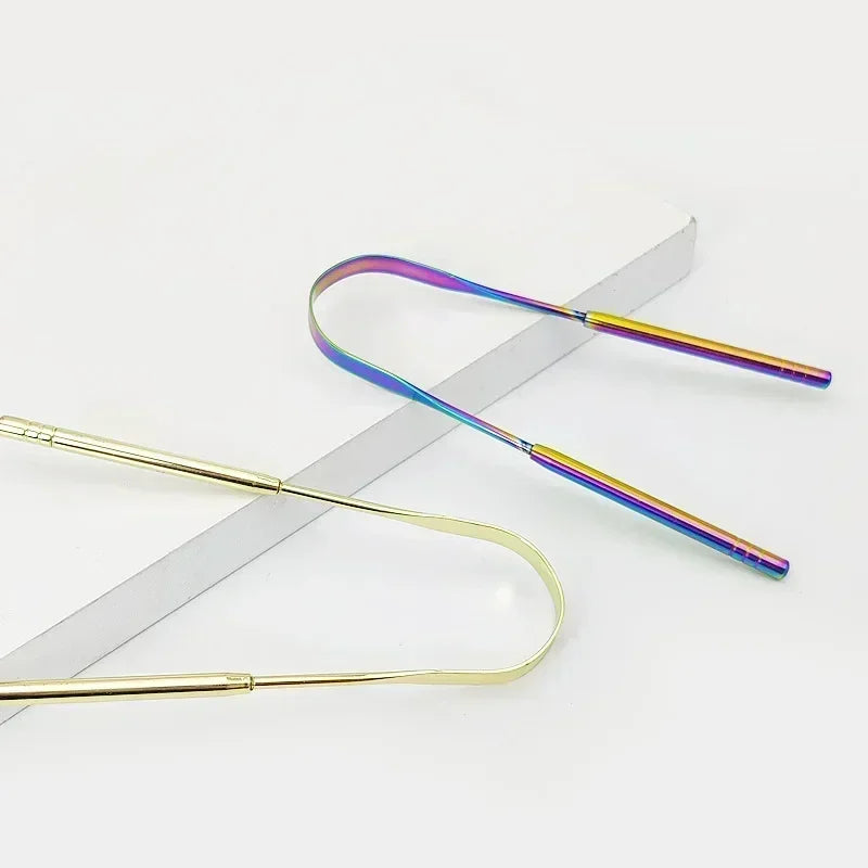 Stainless Steel Tongue Scraper, U-shaped Metal Tongue Cleaner 3 Colors, Fresh Breath Oral Hygiene Care Tool