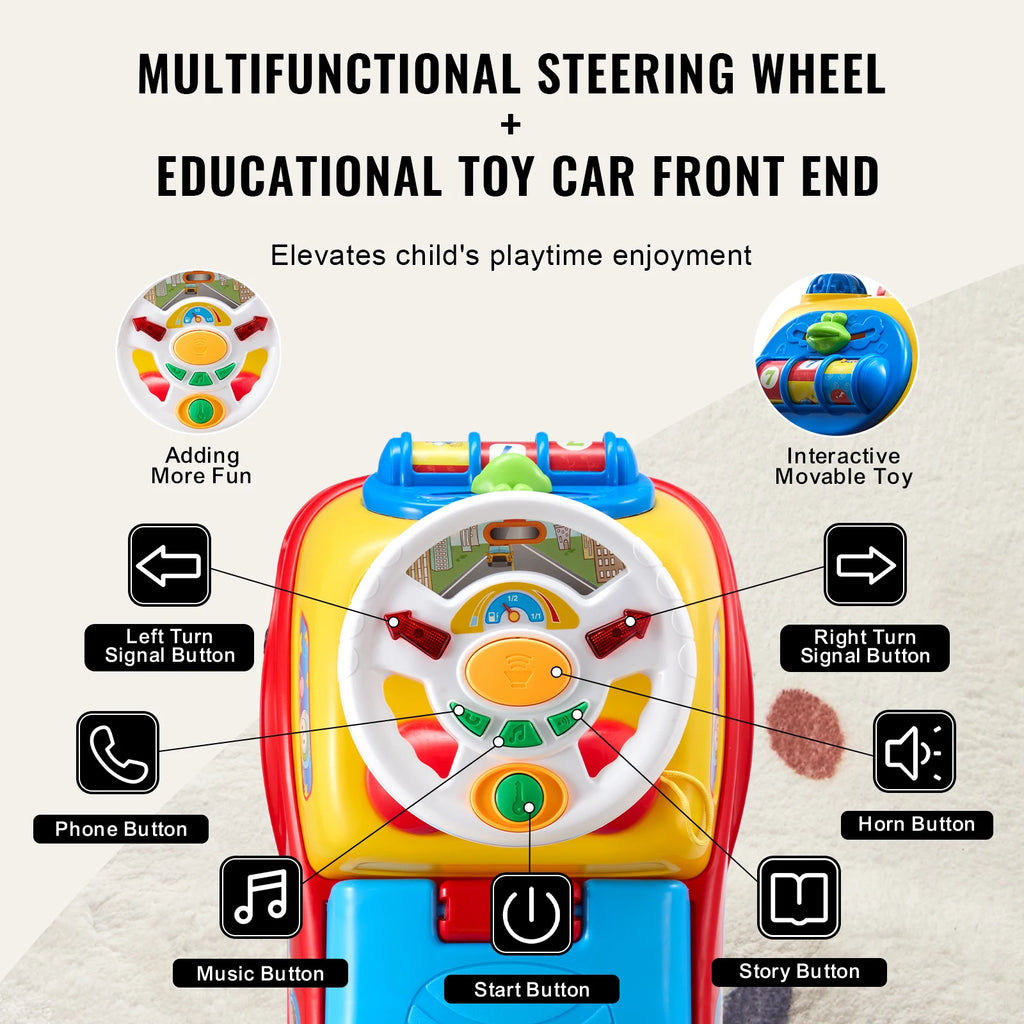 Toddler Ride-On Push Car with Music, Steering Wheel and Under-Seat Storage