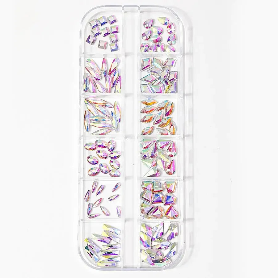 12Gird 3D Glass AB Crystal Nail Art Rhinestones Kit Flatback Round Bead Charm Gem Stones Jewelry Diamond with Tools for Nail Art