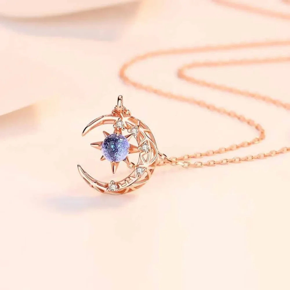 Star and Moon Pendant Necklace for Women, Dainty Clavicle Chain Jewelry