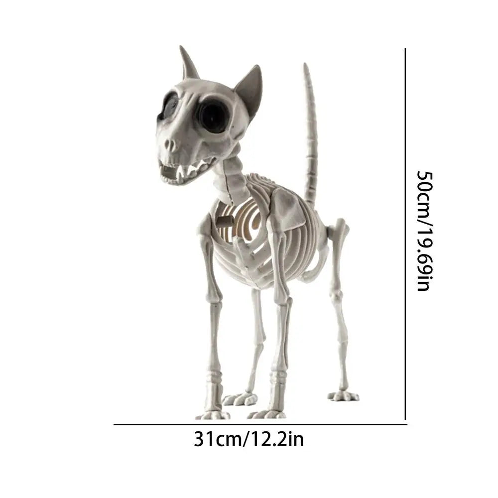 Halloween Skeleton Hound Statue, Spooky Animal Skeleton Decor