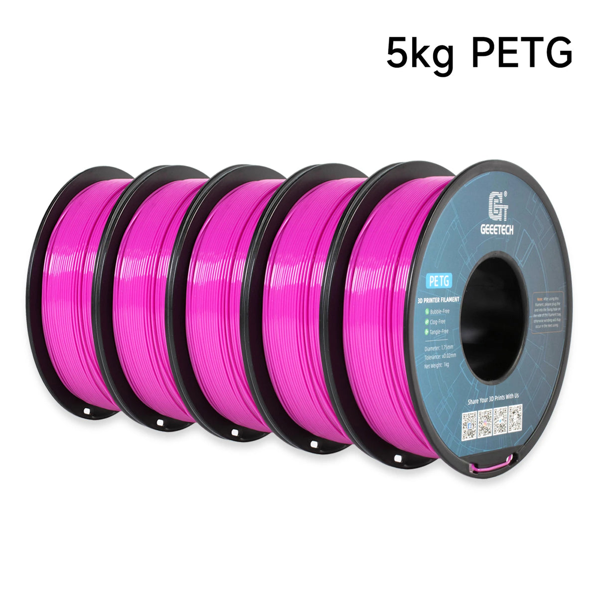 Geeetech PETG 3D Printer Filament 1.75mm 5kg, Durable Multi-Color Pack for FDM Printers