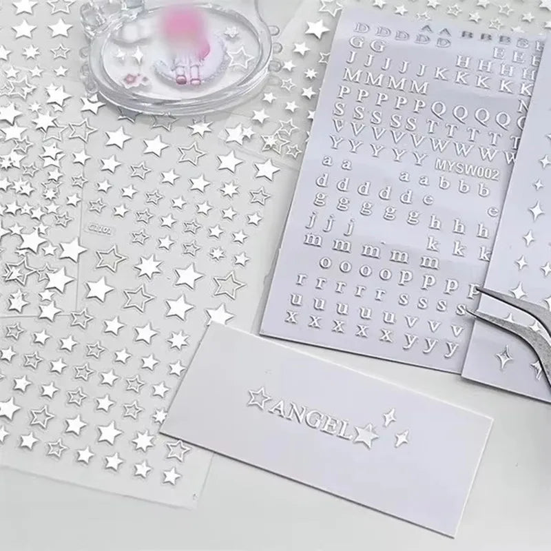 3-Piece Toploader Decorative Sticker Set, Silver Letter and Starburst Photocard Stickers