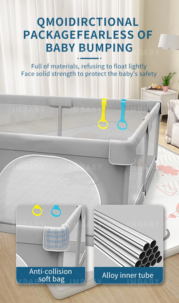 Baby Playpen with Safety Gate, Large Indoor Play Yard Fence for Toddlers, Light Gray