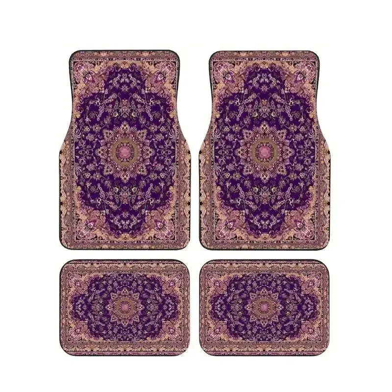 Red Bohemian Paisley Car Floor Mats, 4-Piece Universal Anti-Slip Auto Carpet Set
