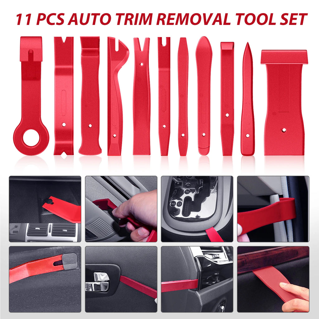 200Pcs Trim Removal Tool, Auto Push Pin Bumper Retainer Clip Set Fastener Terminal Remover Adhesive Cable Clips Round Handle Crowbar Kit Car Panel