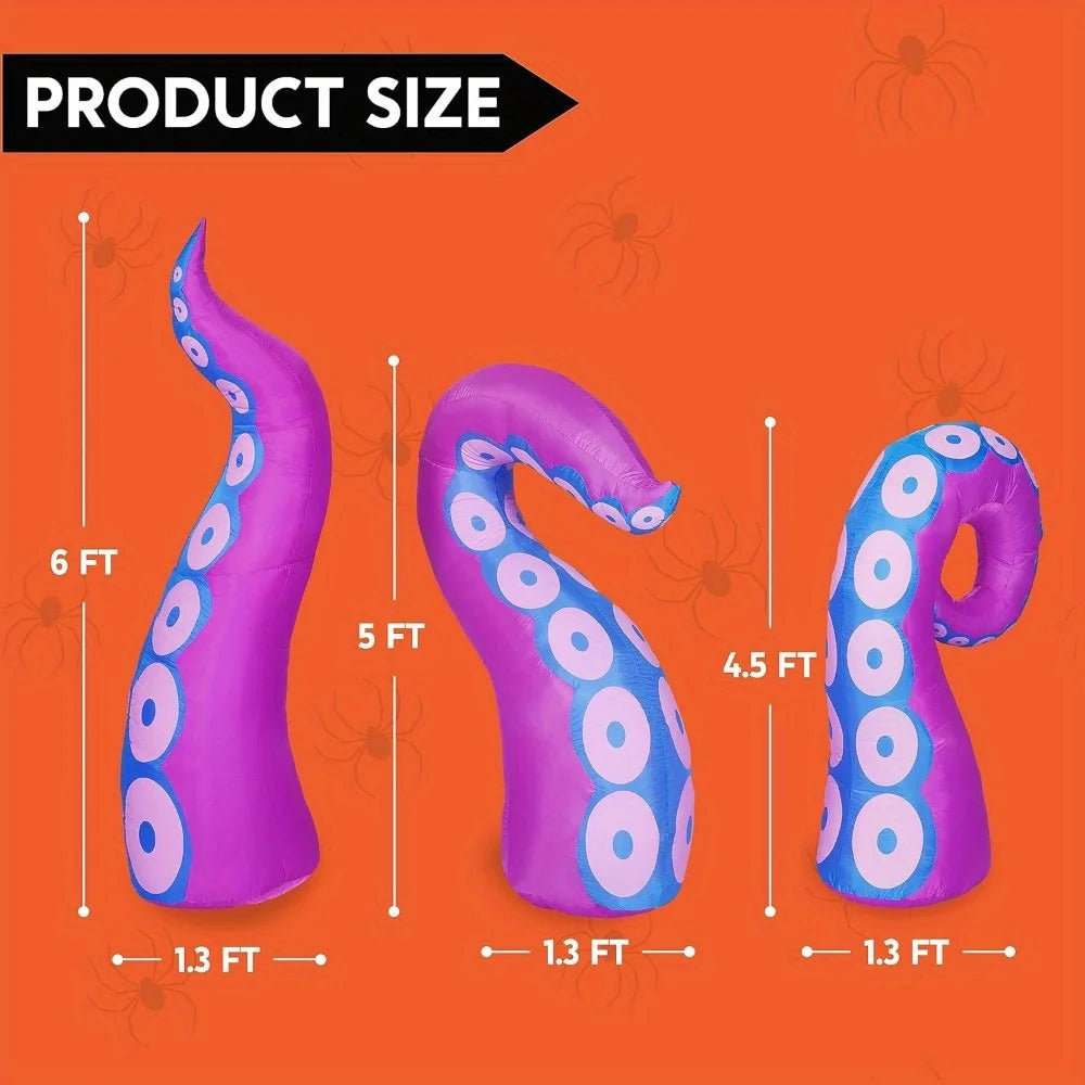 3 Pcs Octopus Tentacle Halloween Inflatables Outdoor Window Decorations Octopus Legs with Build-in LEDs Halloween Front Door Window Roof Prop, Outdoor Holiday Blow up Decor for Garden Lawn