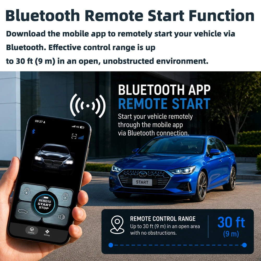 Universal Car Push Start Button Remote Engine Starter Keyless Entry System with Remote Control Lock Unlock Auto Alarm Ignition Start Stop Kit Anti Theft Security Upgrade for 12V Vehicles