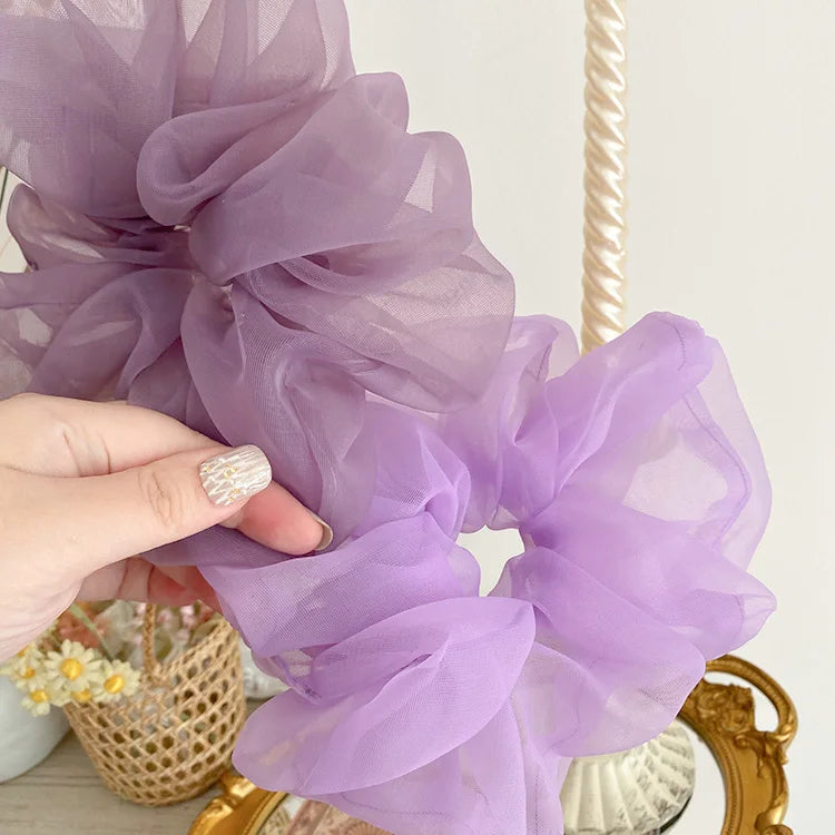 Spring summer organza hair scrunchie large fairy chiffon women Elastic Hair Band Ponytail Holder Hair Tie Girl Gum Accessories