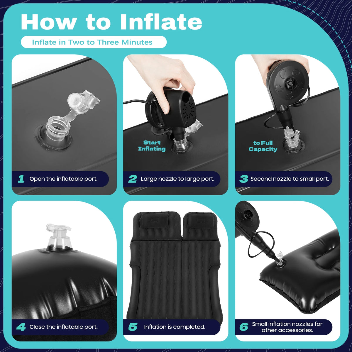 Inflatable Car Back Seat Air Mattress, Foldable Flocked Travel Bed with Pump