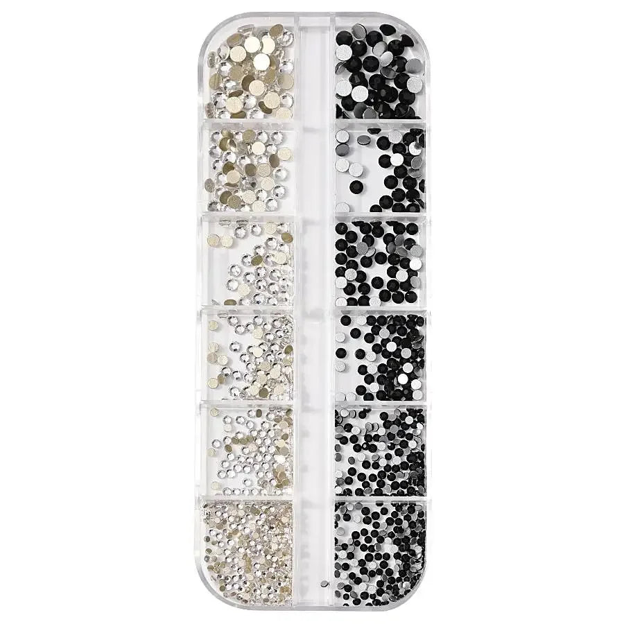12Gird 3D Glass AB Crystal Nail Art Rhinestones Kit Flatback Round Bead Charm Gem Stones Jewelry Diamond with Tools for Nail Art