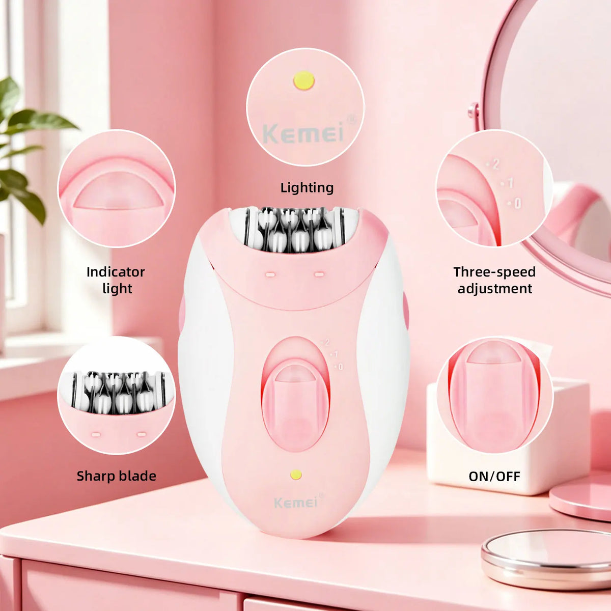 Women Epilator Electric Hair Removal Facial Hair Remover Underarms Rechargeable Body Lady Bikini Legs Arms Armpit