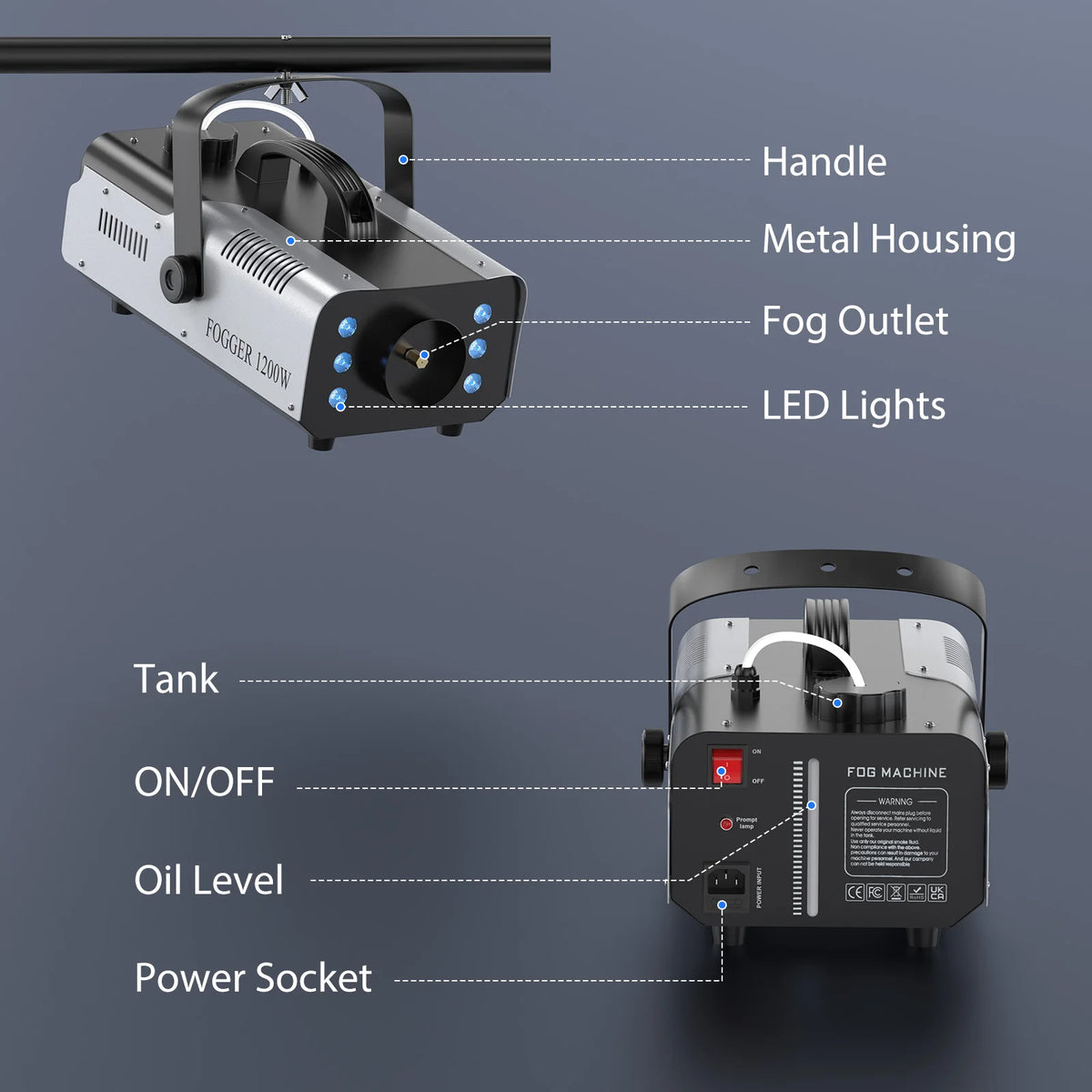 U'King 1200W Fog Machine with LED Lights