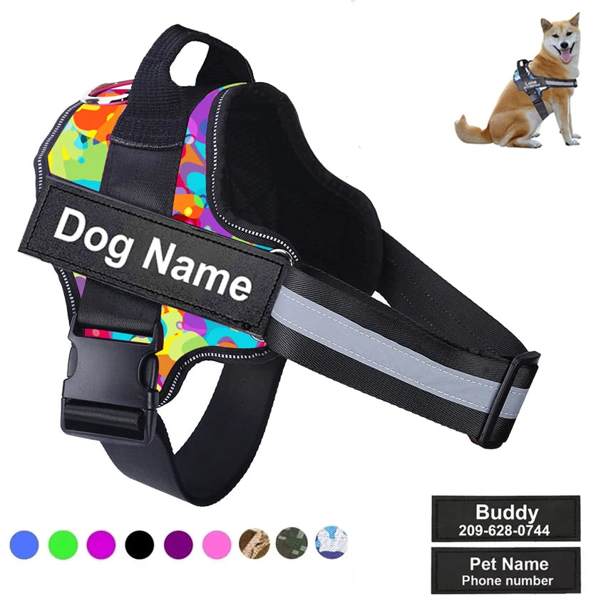 No-Pull Dog Harness, Reflective Breathable Adjustable Vest with Custom ID Patch for Outdoor Walking