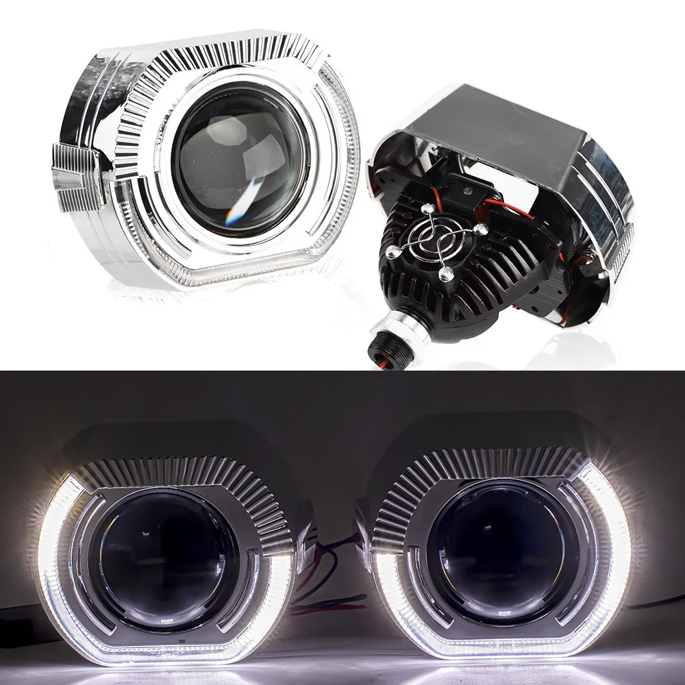 90W 2.5 Inch Angel Eyes Mini Bi Led Lens Universal Projectors For H4 H7 9005 9006 Car Headlights Retrofit Halo Mask Upgrad Kit