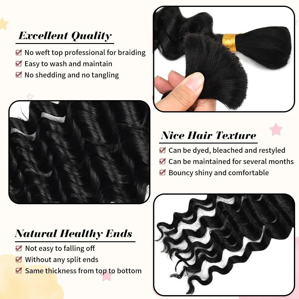 Deep Wave Human Braiding Hair for Boho Braids, 14"