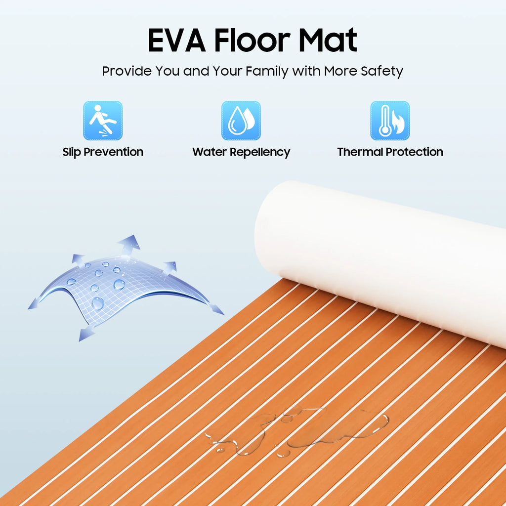 Self-Adhesive EVA Foam Floor Mat 90x240cm Faux Teak Waterproof Boat Decking RV Floor Pad 6mm Thick for Marine Caravan Home Gym