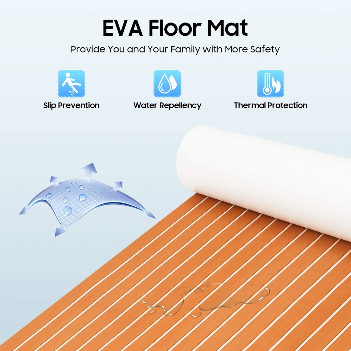 Self-Adhesive EVA Foam Floor Mat 90x240cm Faux Teak Waterproof Boat Decking RV Floor Pad 6mm Thick for Marine Caravan Home Gym