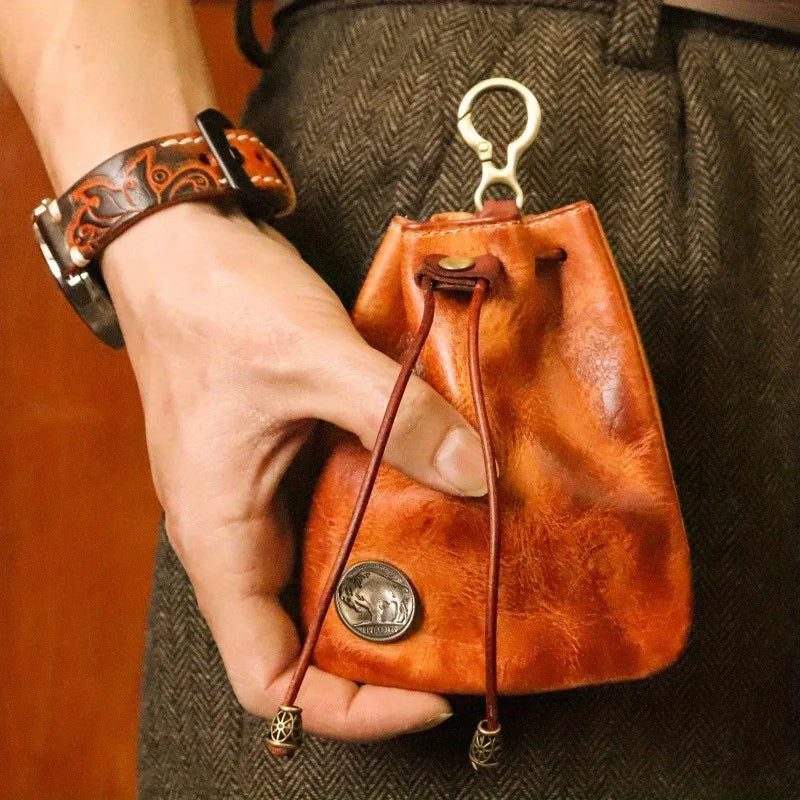 Vintage Leather Zip Coin Purse Card Holder Mini Wallet Key Organizer Travel Pouch for Gifts Daily Carry
