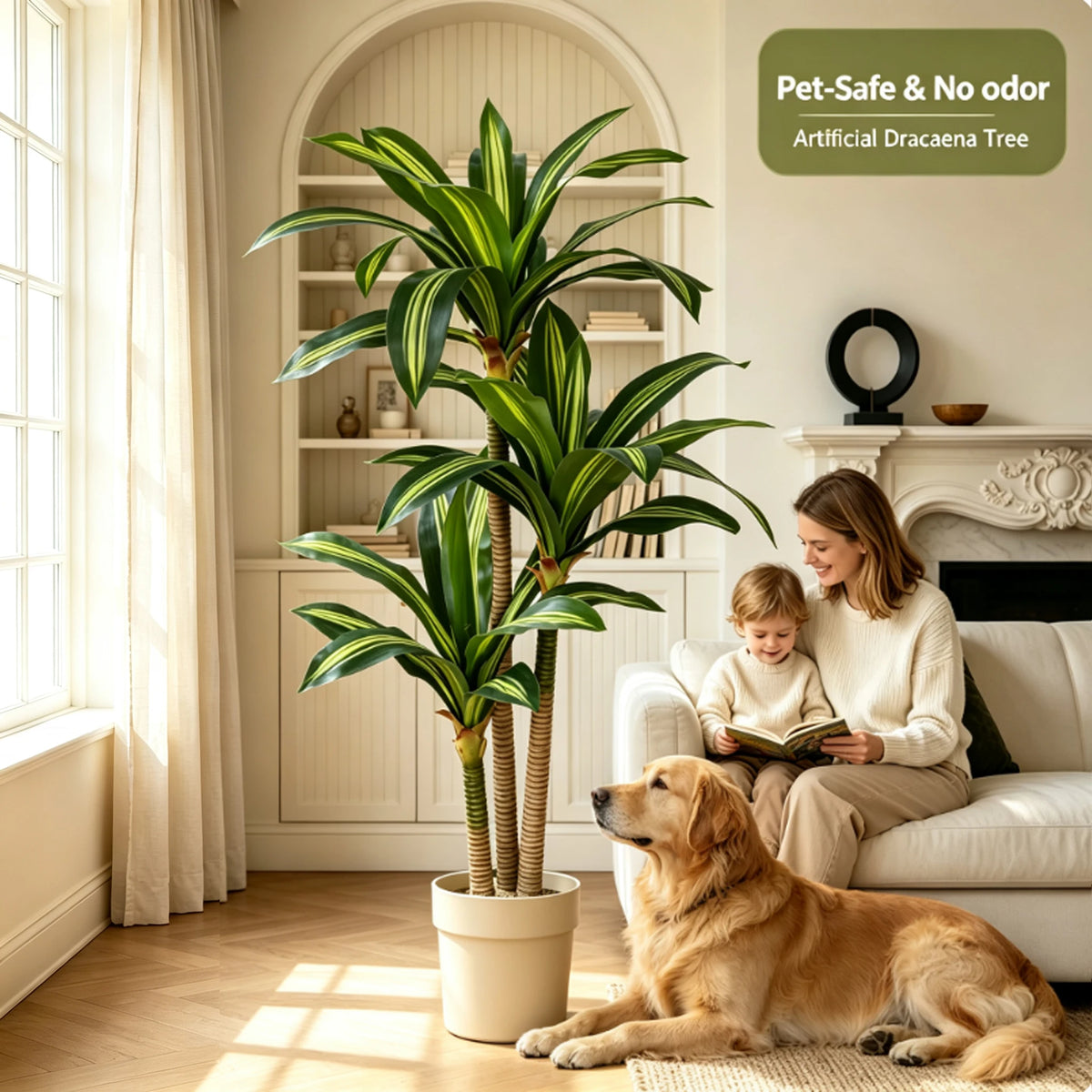 Artificial Dracaena Tree in Pot, 4 to 6 ft Faux Floor Plant