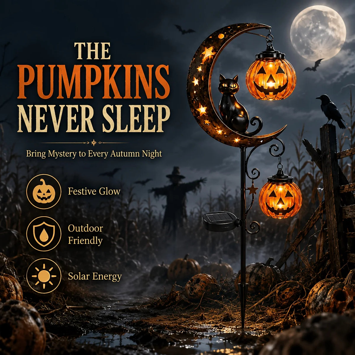 Halloween Solar Garden Stake Lights, Black Cat and Pumpkin LED Path Lights