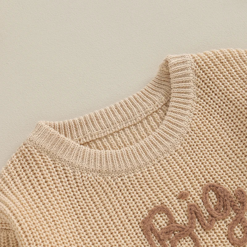 Toddler Boys Cotton Embroidered Letter Sweater, Long Sleeve Loose Pullover 12M-5Y