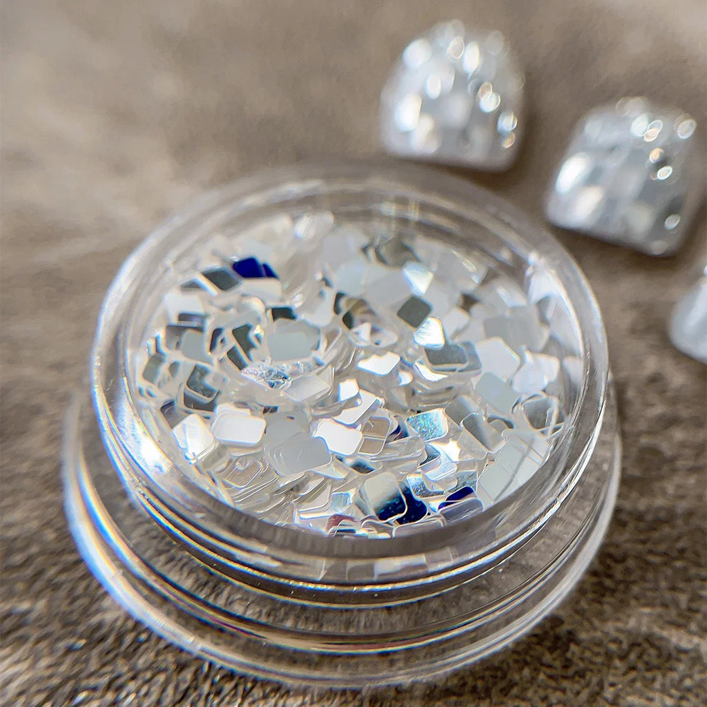 Silver Glitter Nail Charms Set