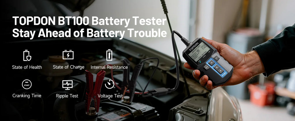 TOPDON BT100 12V Digital Battery Analyzer, Automotive Load Tester, Cranking & Charging System Test, Fast & Accurate for Car, Boat, ATV, Yacht