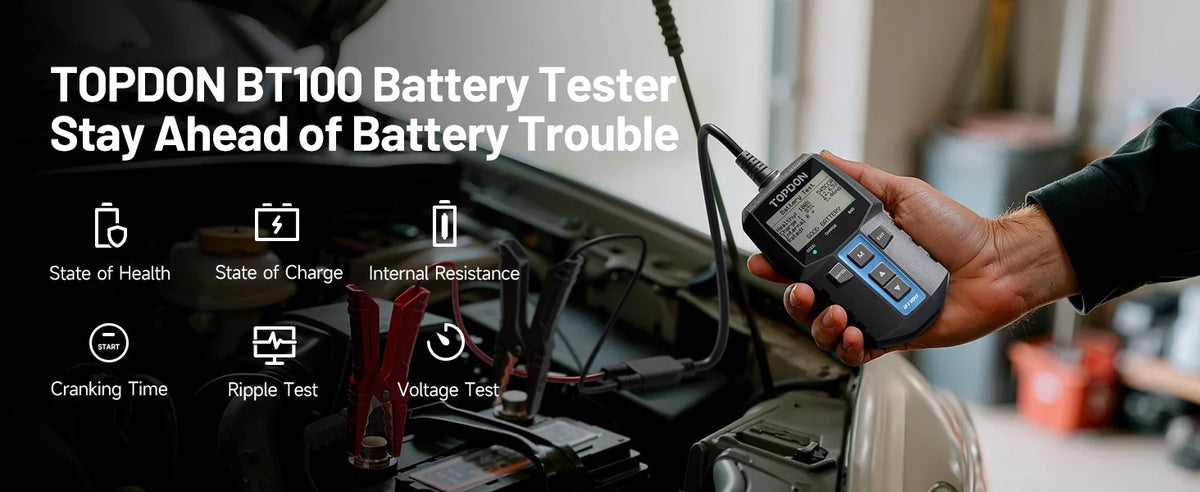 TOPDON BT100 12V Digital Battery Analyzer, Automotive Load Tester, Cranking & Charging System Test, Fast & Accurate for Car, Boat, ATV, Yacht