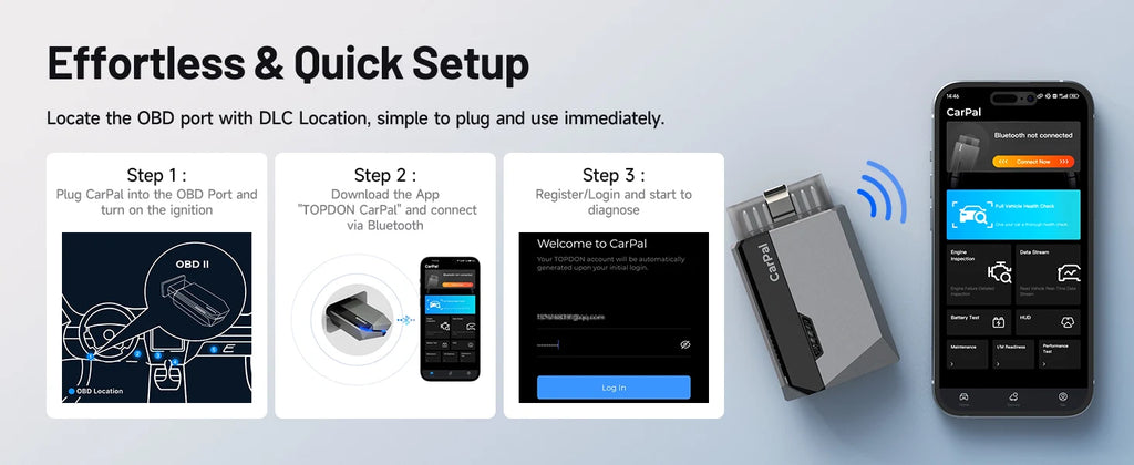 TOPDON CarPal Bluetooth OBD2 Scanner, All-System Car Diagnostic Tool for iOS and Android