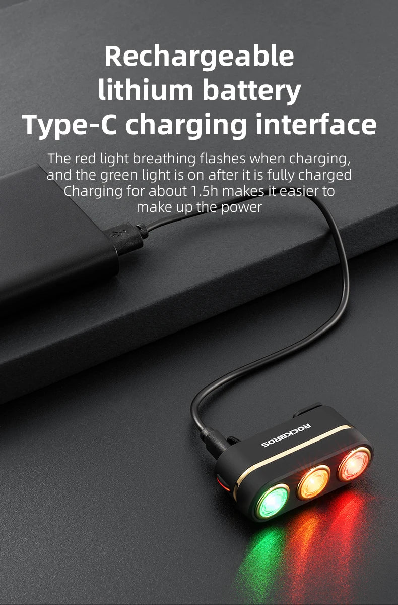 ROCKBROS Bicycle Smart Brake Tail Light MTB Road Bike Auto Brake Sensing Light IP64 Waterproof Type-C Charging Warning Taillight