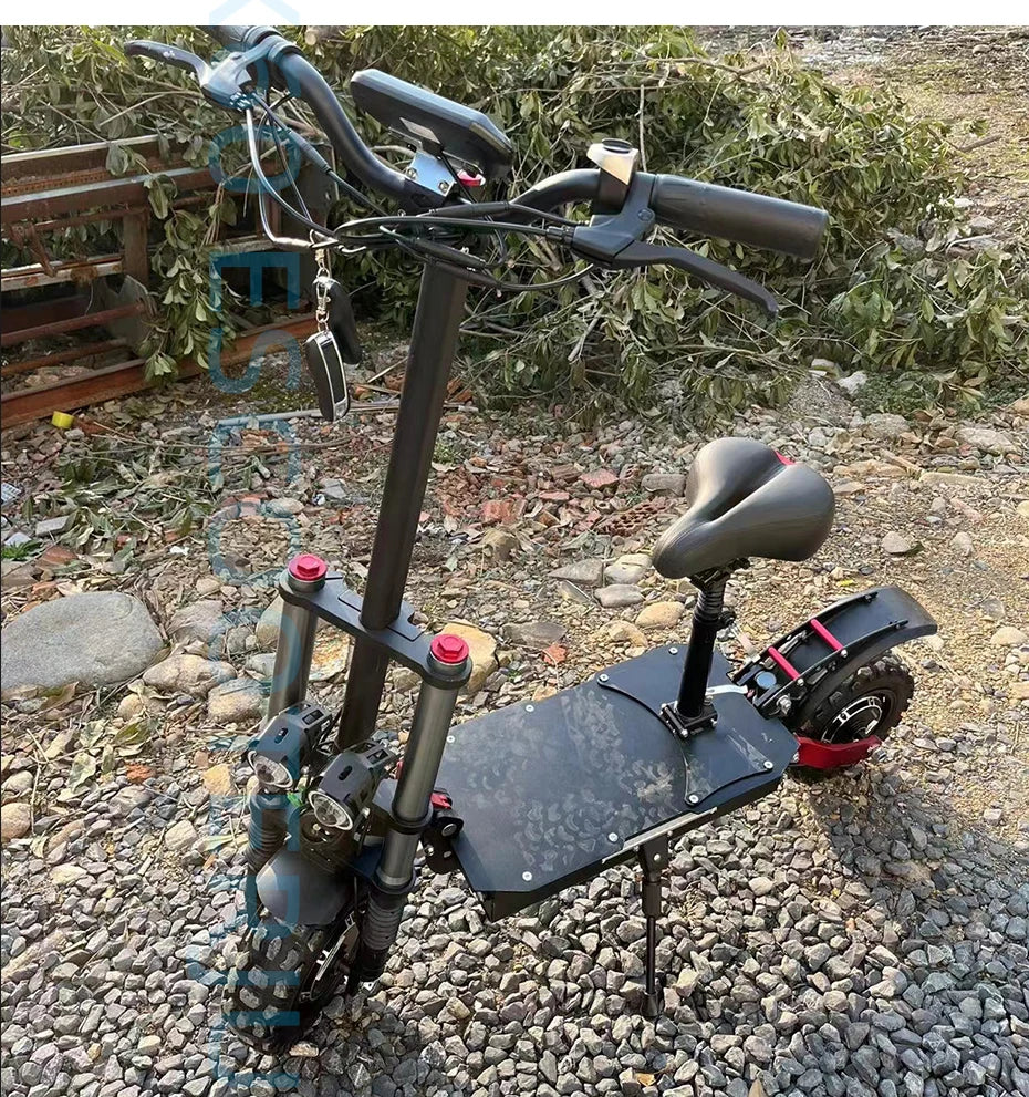 60-85KM/H Fast Electric Scooter for Adults, 1200W-6000W High Power E Scooter Single/Dual Motor, 48V 52V 60V 72V Long Range 40-100KM, 10Ah-30Ah Battery, 11 Inch Off Road Fat Tire All Terrain Electric Scooter with Dual Suspensi