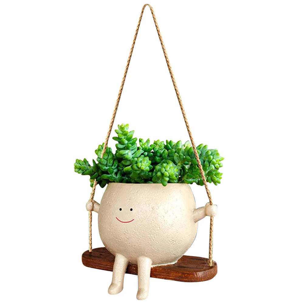 Plant Succulent Pots Resin Smiling Face Planter Creative Wall Hanging Head Planter Multifunctional for String of Pearls Plants