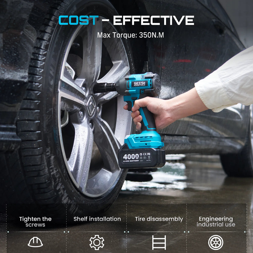 Seesii 3-In-1 Tool Combo Kit Rotary Hammer Drill Impact Wrench Angle Grinder Electric Brushless Cordless Battery Powered Tool Kits with 2x4.0Ah Batteries for Car Home Heavy-duty